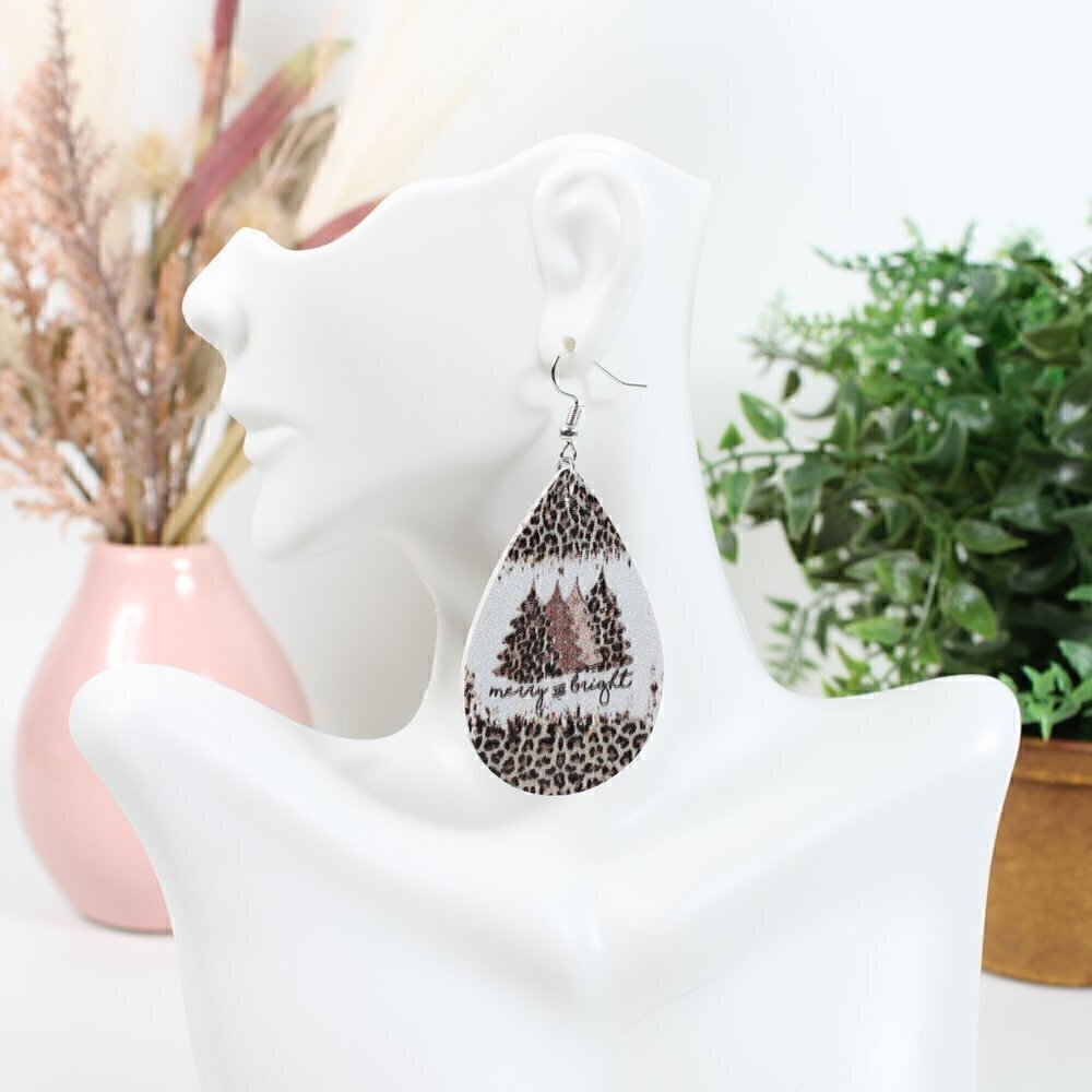 Merry & Bright Faux Leather Earrings, NEW